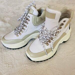 White & Cream Women's Platform Hiking Boots